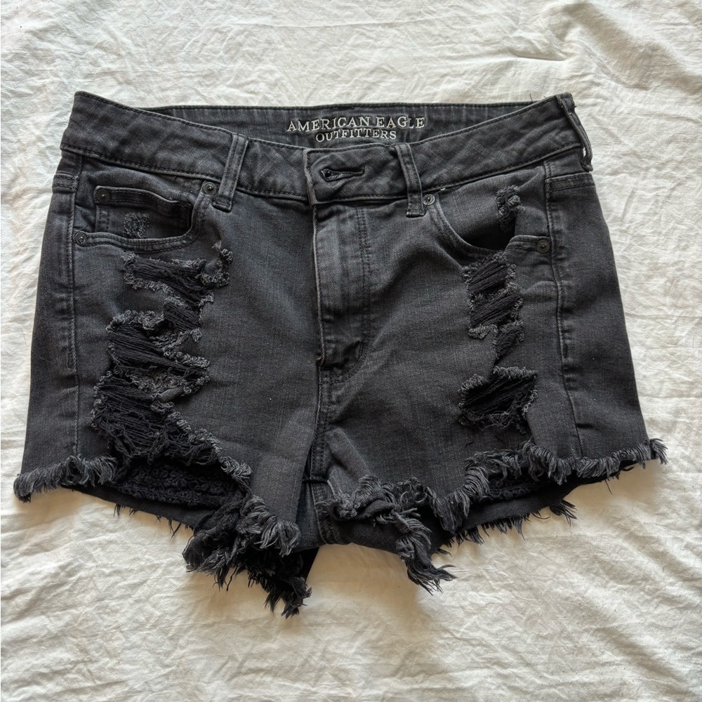 American Eagle Outfitters Black Hi-Rise shortie Super Stretch Denim Size 10